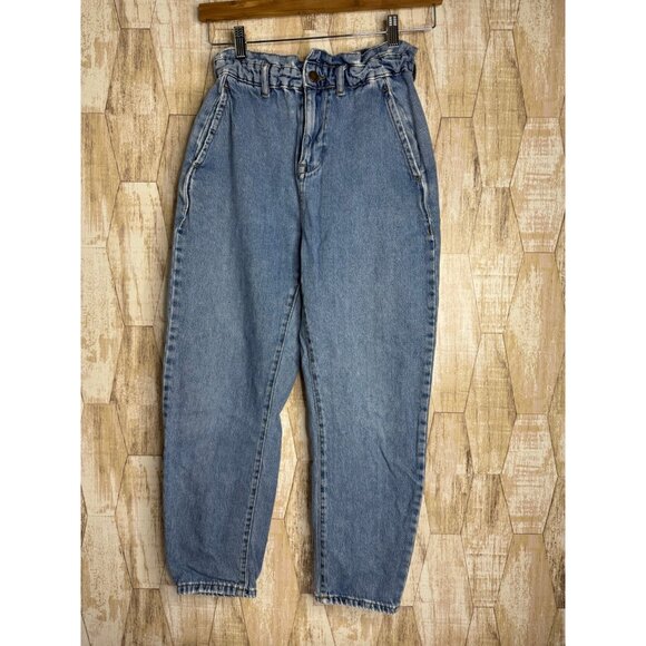 ZARA High Waisted Denim Jeans Paperbag Waist Straight Leg Women S - Picture 2 of 12